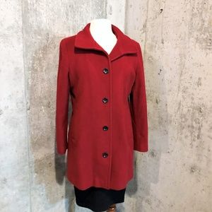 Lands End Cashmere Wool Red Long Car Coat 12P